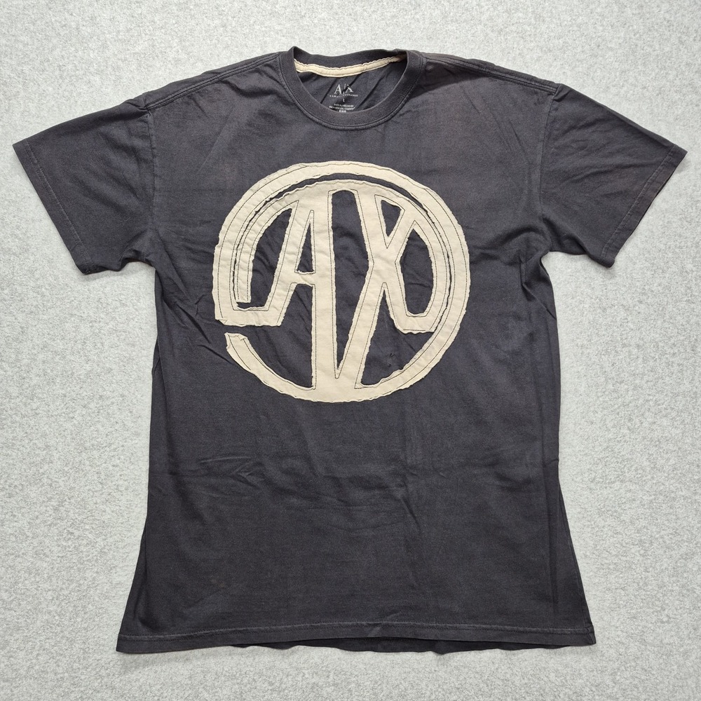Armani Exchange T-Shirt Mens L Crew Neck Cotton Black Big AX Logo Graphic